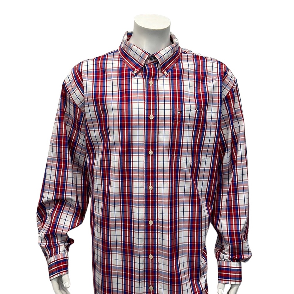 Tommy Hilfiger Red White Blue Stripe Button Men's Long Sleeve Dress Shirt 2XL